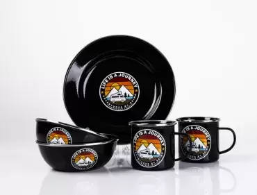 Louça esmaltada de 6 peças para 2 pessoas, A VIDA É UMA VIAGEM.