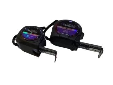 Fita métrica profissional 5MT preta compacta magnética 5x25mm, de alta qualidade.