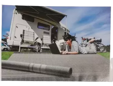 Toldo térreo 2,5 x 4,5 metros cinza/branco para autocaravana, caravana e autocaravana