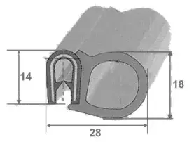 Borracha multiusos 18x28 mm para perfil de vedação de porta de autocaravana, caravana e autocaravana.