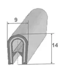 Borracha multiusos 14x9 mm para perfil de vedação de porta com interior metálico para autocaravana, caravana e autocaravana.