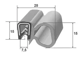 Canal largo de borracha multiuso 15x28mm para perfil de vedação de porta para autocaravana, caravana e autocaravana.