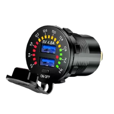 Tomada USB dupla com controlador de bateria para autocaravana, caravana e autocaravana.