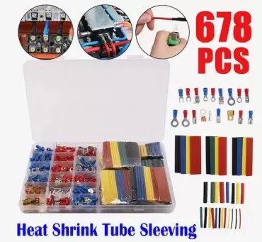 Caixa com 678 peças de terminais e manga termoencolhível colorida, ideal para automóveis, caravanas, autocaravanas, autocaravanas e 4x4 terrestres.
