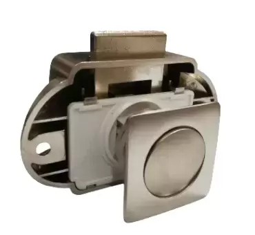 Fecho de botão quadrado com roseta e mecanismo, cor níquel fosco