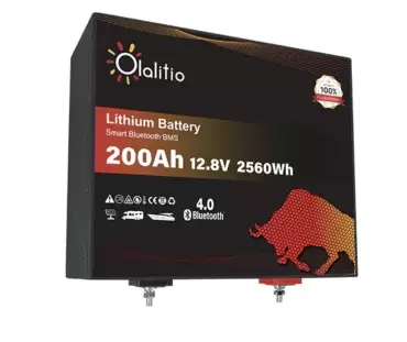 Bateria de lítio embaixo do assento 200Ah 12,8V LiFePO4 Smart BMS com Bluetooth para motorhome e trailer. Dimensões (C x L x A) mm: 357*338*152mm