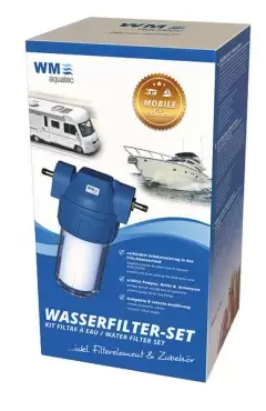 Pré-filtro de entrada de água anti-sedimento WM Aquatec para caravanas, autocaravanas e autocaravanas.