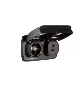 Tomada dupla USB-C e 12V SCANSTRUT com capa protetora para caravanas, autocaravanas, autocaravanas e 4x4 terrestres.
