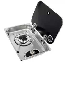 Fogão de 2 bocas com tampa de vidro de 4 mm NAVY LOAD NL21000 para caravanas, autocaravanas e autocaravanas.