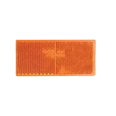 Catadióptrico adesivo retangular medindo 90x40 mm na cor âmbar para sinalização.