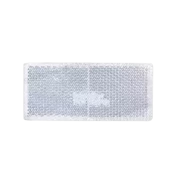 Catadióptrico adesivo retangular medindo 90x40 mm na cor branca para sinalização.