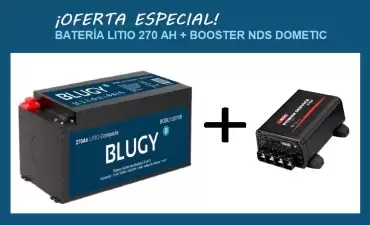 Bateria de lítio compacta Blugy 270AH + carregador NDS DOMETIC Powerservice PSB 12V 40A / 60A / 80A para motorhome e trailer.