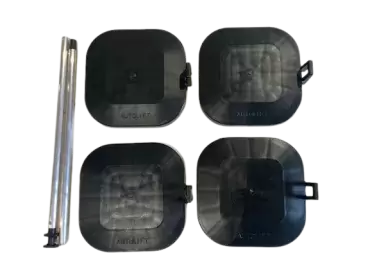 Conjunto original de 4 bases de substituição, calços com haste de posicionamento para pernas autoelevatórias elétricas de autocaravanas e caravanas.