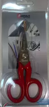 Tijera electricista Fumasi lama recta y mango metálico recubierto de plástico.