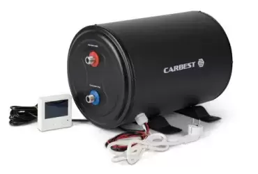 Calentador Boiler de agua caliente Carbest 10 litros a 12V/230 V ,200W con Display digital programador para caravanas, autocaravanas, camper y 4x4 overland.