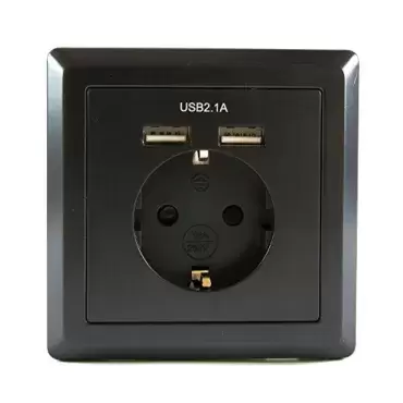 Tomada Shuko com 2 conectores USB, caravana, autocaravana, autocaravana.