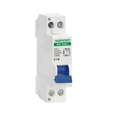 Interruptor Magnetotérmico Werden 1P+N 16 AH, para instalações em caravanas, autocaravanas e autocaravanas.