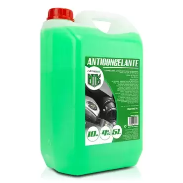 Anticongelante verde 10% -4ºC em garrafas de 5 litros.