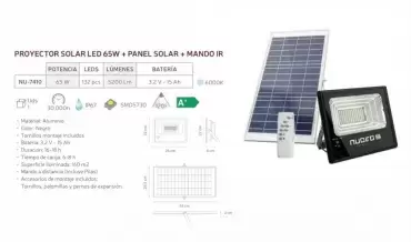 Kit de painel solar de 65W com projetor de luz led mais controle remoto, camping caravanismo.