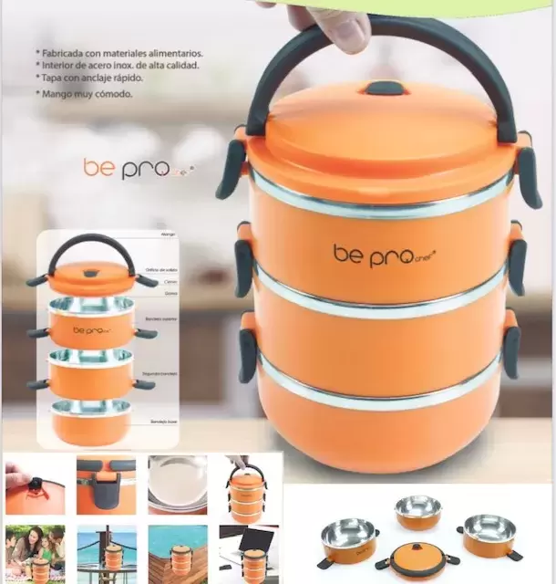 Fiambrera apilable 3 pisos de acero inoxidable, camping, caravaning, camper, caravanas y 4x4 overland.