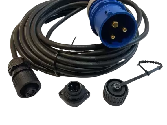 Cable de conexión externa con adaptador CEE 3 pines 10 metros mini plug 220V para cargadores de baterías de caravanas, autocaravanas, camper y 4x4 overland.