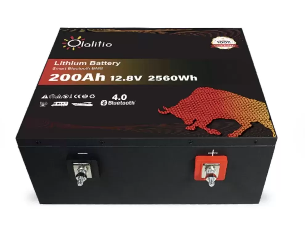 Batería de Litio bajo asiento 200Ah 12.8V LiFePO4 Smart BMS con Bluetooth para Autocaravana y camper. Dimensiones (L x W x H) mm: 357 * 338 * 152mm