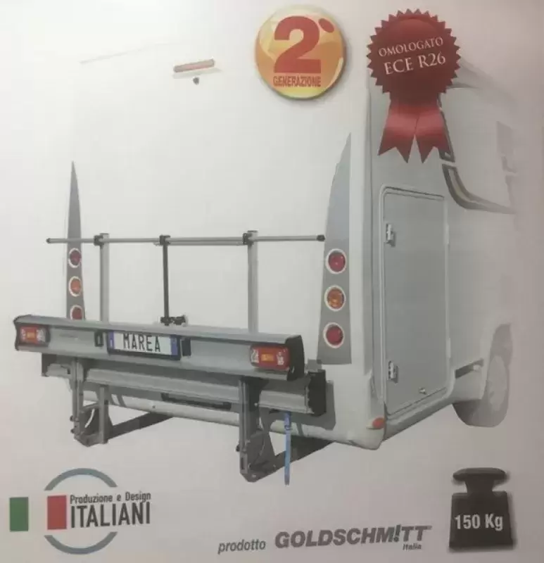Porta motos GOLDSCHMITT MAREA PLEGABLE CON EXTENSION DE CHASIS FORD TRANSIT DESDE 2008>  para autocaravana.