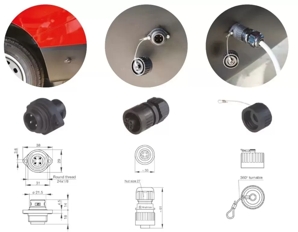 Cable de conexión externa con adaptador CEE 3 pines 10 metros mini plug 220V para cargadores de baterías de caravanas, autocaravanas, camper y 4x4 overland.